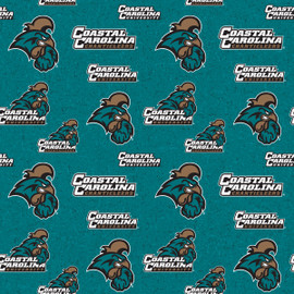 Coastal Carolina University Chanticleers Cotton Fabric with Tone On Tone Print Coastal Carolina University Chanticleers Cotton Fabric with Tone On Tone Print