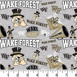 Wake Forest University Demon Deacons Cotton Fabric with Mascot Heather Print Wake Forest University Demon Deacons Cotton Fabric with Mascot Heather Print
