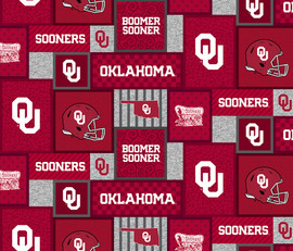 University of Oklahoma Fleece Fabric with College Patch Design-Sold by the yard University of Oklahoma Fleece Fabric with College Patch Design-Sold by the yard