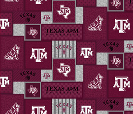 Texas A&M University Fleece Fabric with College Patch Design-Sold by the yard Texas A&M University Fleece Fabric with College Patch Design-Sold by the yard