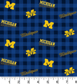 University of Michigan Wolverines Cotton Fabric with Buffalo Plaid Print University of Michigan Wolverines Cotton Fabric with Buffalo Plaid Print