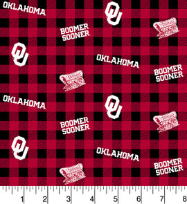 University of Oklahoma Sooners Cotton Fabric with Buffalo Plaid Print University of Oklahoma Sooners Cotton Fabric with Buffalo Plaid Print