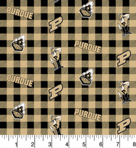 Purdue University Boilermakers Cotton Fabric with Buffalo Plaid Print Purdue University Boilermakers Cotton Fabric with Buffalo Plaid Print