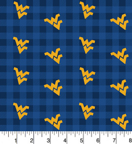 West Virginia University Mountaineers Cotton Fabric with Buffalo Plaid Print