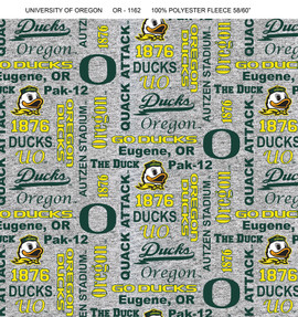 University of Oregon Fleece Fabric with Verbiage Pattern-Sold by the Yard University of Oregon Fleece Fabric with Verbiage Pattern-Sold by the Yard