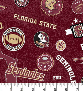 Florida State University FSU Seminoles Cotton Fabric with Home State Print Florida State University FSU Seminoles Cotton Fabric with Home State Print