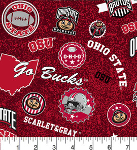 Ohio State University Buckeyes Cotton Fabric with Home State Print Ohio State University Buckeyes Cotton Fabric with Home State Print