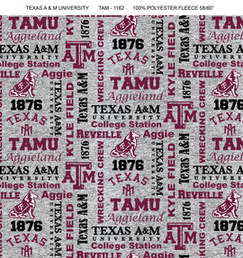 Texas A&M University Fleece Fabric with Verbaige Pattern-Sold by the Yard