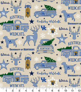 University of Kentucky Wildcats Cotton Fabric with Christmas Print University of Kentucky Wildcats Cotton Fabric with Christmas Print