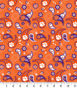 Clemson University Tigers Cotton Fabric with Paisley Print Clemson University Tigers Cotton Fabric with Paisley Print