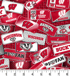 University of Wisconsin Badgers Cotton Fabric with License Plate Print