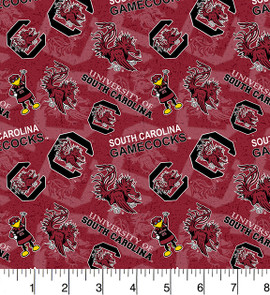 University of South Carolina Gamecocks Cotton Fabric with Tone On Tone Print University of South Carolina Gamecocks Cotton Fabric with Tone On Tone Print