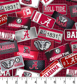University of Alabama Crimson Tide Cotton Fabric with License Plate Print University of Alabama Crimson Tide Cotton Fabric with License Plate Print