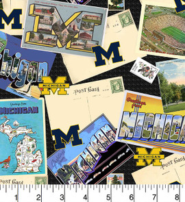 University of Michigan Wolverines Cotton Fabric with Postcard Print University of Michigan Wolverines Cotton Fabric with Postcard Print