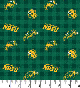 North Dakota State University Bison Cotton Fabric with Buffalo Plaid Print and Matching Solid Cotton Fabrics North Dakota State University Bison Cotton Fabric with Buffalo Plaid Print and Matching Solid Cotton Fabrics