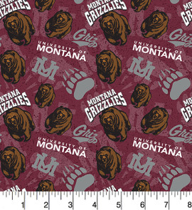 University of Montana Grizzlies Cotton Fabric with Tone On Tone Print University of Montana Grizzlies Cotton Fabric with Tone On Tone Print
