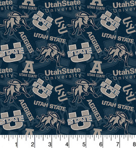 Utah State University Aggies Cotton Fabric with Tone On Tone Print Utah State University Aggies Cotton Fabric with Tone On Tone Print