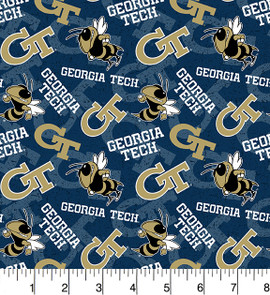 Georgia Tech Yellow Jackets Cotton Fabric with Tone On Tone Print Georgia Tech Yellow Jackets Cotton Fabric with Tone On Tone Print