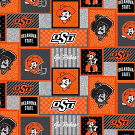 Oklahoma State University Fleece Fabric with College Patch Design-Sold by the yard Oklahoma State University Fleece Fabric with College Patch Design-Sold by the yard