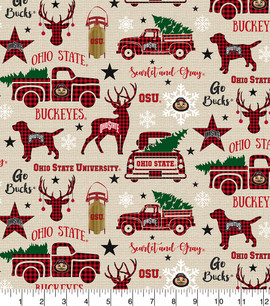 Ohio State University Buckeyes Cotton Fabric with Christmas Print Ohio State University Buckeyes Cotton Fabric with Christmas Print