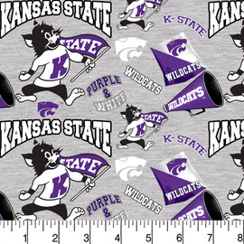 Kansas State University Wildcats Cotton Fabric with Mascot Heather Print Kansas State University Wildcats Cotton Fabric with Mascot Heather Print