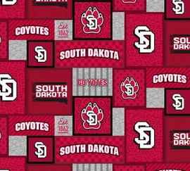 University of South Dakota Fleece Fabric with College Patch Design-Sold by the yard University of South Dakota Fleece Fabric with College Patch Design-Sold by the yard