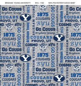 BYU University Fleece Fabric with Verbiage Pattern-Sold by the Yard BYU University Fleece Fabric with Verbiage Pattern-Sold by the Yard