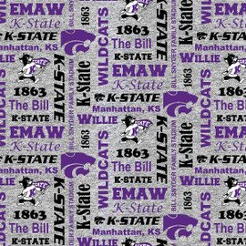Kansas State University Fleece Fabric with Verbiage Pattern-Sold by the Yard Kansas State University Fleece Fabric with Verbiage Pattern-Sold by the Yard