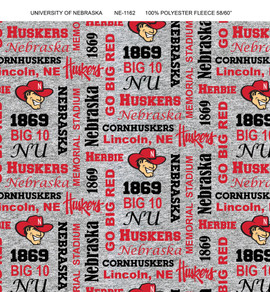 University of Nebraska Corn Huskers Verbiage Heather Grey Fleece Design-Sold by the Yard University of Nebraska Corn Huskers Verbiage Heather Grey Fleece Design-Sold by the Yard