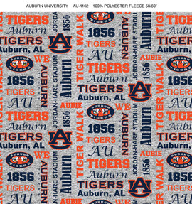 Auburn University Fleece Fabric with Verbiage Pattern-Sold by the Yard Auburn University Fleece Fabric with Verbiage Pattern-Sold by the Yard