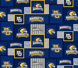 Marquette University Fleece Fabric with College Patch Design-Sold by the yard Marquette University Fleece Fabric with College Patch Design-Sold by the yard