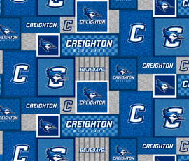 Creighton University Fleece Fabric with College Patch Design-Sold by the yard Creighton University Fleece Fabric with College Patch Design-Sold by the yard