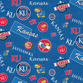 University of Kansas Jayhawks Cotton Fabric with Home State Print University of Kansas Jayhawks Cotton Fabric with Home State Print