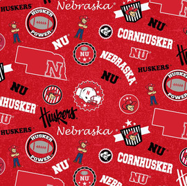 University of Nebraska Cornhuskers Cotton Fabric with Home State Print