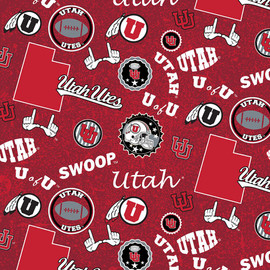 University of Utah Utes Cotton Fabric with Home State Print University of Utah Utes Cotton Fabric with Home State Print