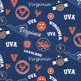 University of Virginia Cavaliers Cotton Fabric with Home State Print