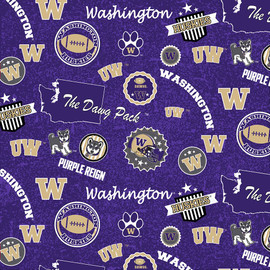 University of Washington Huskies Cotton Fabric with Home State Print University of Washington Huskies Cotton Fabric with Home State Print