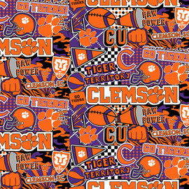 Clemson University Tigers Cotton Fabric with Pop Art Print Clemson University Tigers Cotton Fabric with Pop Art Print
