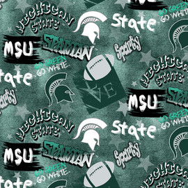 Michigan State University Spartans Cotton Fabric with Graffiti Print Michigan State University Spartans Cotton Fabric with Graffiti Print