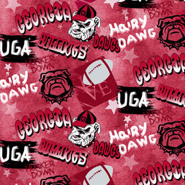 University of Georgia Bulldogs Cotton Fabric with Graffiti Print University of Georgia Bulldogs Cotton Fabric with Graffiti Print
