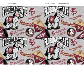 Florida State University FSU Seminoles Cotton Fabric with Mascot Heather Print