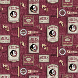Florida State University FSU Seminoles Cotton Fabric with Vintage Pennant Print