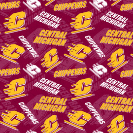 Central Michigan Chippewas Cotton Fabric with Tone On Tone Print and Matching Solid Cotton Fabrics Central Michigan Chippewas Cotton Fabric with Tone On Tone Print and Matching Solid Cotton Fabrics