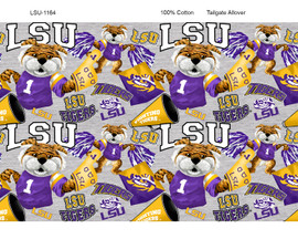 Louisiana State University LSU Tigers Cotton Fabric with Mascot Heather Print Louisiana State University LSU Tigers Cotton Fabric with Mascot Heather Print