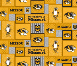 University of Missouri Fleece Fabric with College Patch Design-Sold by the yard University of Missouri Fleece Fabric with College Patch Design-Sold by the yard