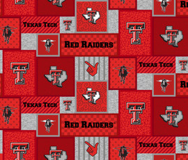 Texas Tech University Fleece Fabric with College Patch Design-Sold by the yard Texas Tech University Fleece Fabric with College Patch Design-Sold by the yard