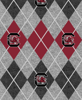 University of South Carolina Heather Grey Argyle Fleece Fabric-Sold by the Yard