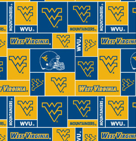 WEST VIRGINIA MOUNTAINEERS-COLLEGE-UNIVERSITY-LOGO-PRINTED-FLEECE-NO SEW FLEECE BLANKET-FABRIC-04