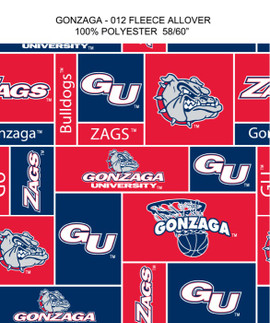 GONZAGA UNIVERSITY-COLLEGE-UNIVERSITY-LOGO-PRINTED-FLEECE-NO SEW FLEECE BLANKET-FABRIC GONZAGA UNIVERSITY-COLLEGE-UNIVERSITY-LOGO-PRINTED-FLEECE-NO SEW FLEECE BLANKET-FABRIC