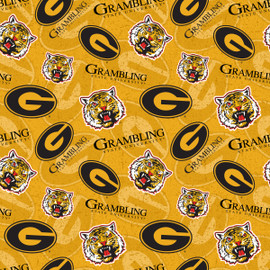 Grambling State University Tigers Cotton Fabric with Tone On Tone Print Grambling State University Tigers Cotton Fabric with Tone On Tone Print